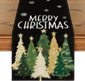 Artoid Mode Xmas Trees Snowflakes Black Merry Christmas Table Runner, Winter Seasonal Kitchen Dining Table Decoration for Home Party Decor 13x60 Inch