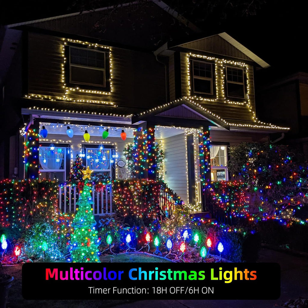 XTF2015 262FT 800 LED Christmas String Lights, Christmas Lights Plug 8 Modes Memory Function with Timer, UL Certified Outdoor Indoor Fairy Light Christmas Tree, Patio, Party (Multicolor)
