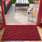 hicorfe Front Door Mat Outside Entrance,20"x31.5" Absorbent Muddy Dirt Resist Welcome Door Mats Outdoor Indoor,Stain and Fade Resistant,Non Slip Backing Entry Mat Doormat for Entryway(Red)