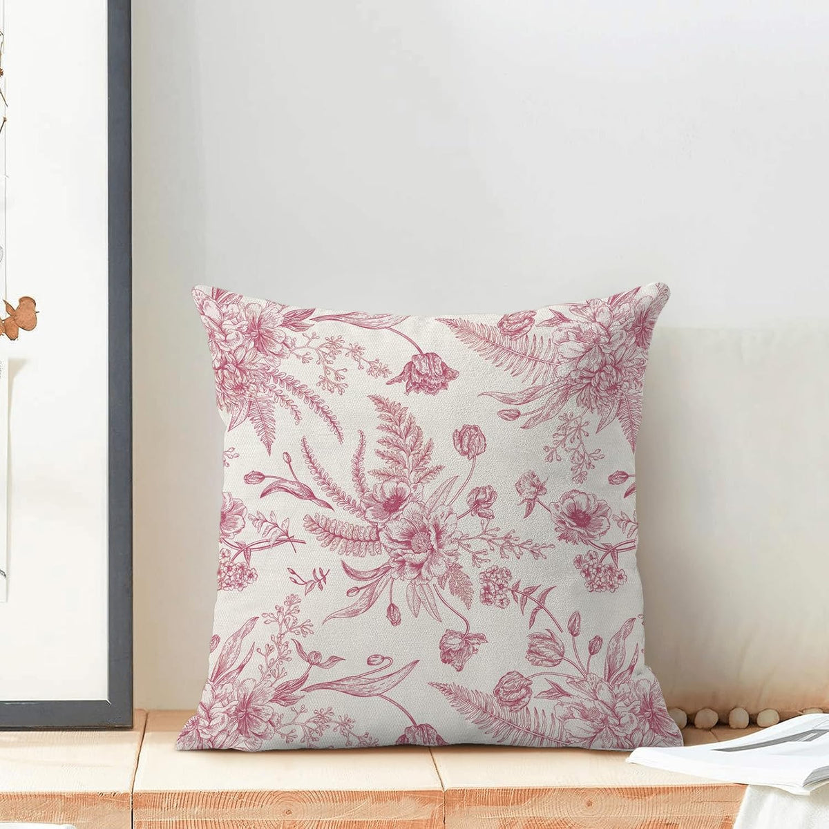 CXMEIFLY Hot Pink Spring Pillow Covers 18 x 18 Inch Set of 2 for Chinoiserie Flowers Decor Throw Pillows Floral Leaves Seasonal Plant Outdoor Decorative Cushion Cases for Couch Bed Decorations