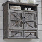 Bathroom Wall Cabinet, Farmhouse Medicine Cabinet, 24" Wide Cabinet with Drawer, Adjustable Shelf, Double Barn Doors, Storage Cabinet for Bathroom, Kitchen, Living Room, Grey Wash