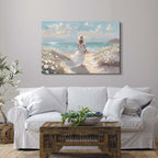 cozy country Beach Wall Art 45"x30" - Coastal Pictures Ocean Canvas Decor - Nautical Artwork Seascape Hand Painting for Girls Room, Bedroom, Sea House