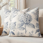 Set of 2 Decorative Floral Pillow Covers 20x20 Inch Light Blue | Neutral by SWANCOCO