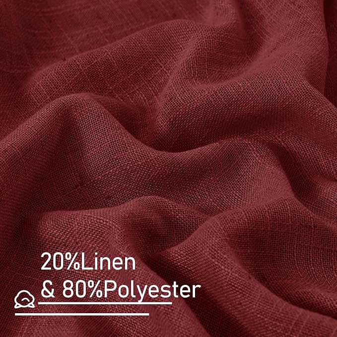 Burgundy Red Sheer Linen Curtains 84 inch Length, Light Filtering Semi Sheer - Image 3
