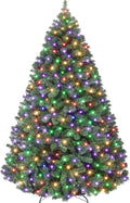 7.5ft Prelit Christmas Tree - Fluffy Fraser Fir with 600 Multicolor Lights & 9 Modes, Hinged Branches & 1300 Tips, Artificial Christmas Tree Includes Stand with Foot Switch for Holiday Home Decor