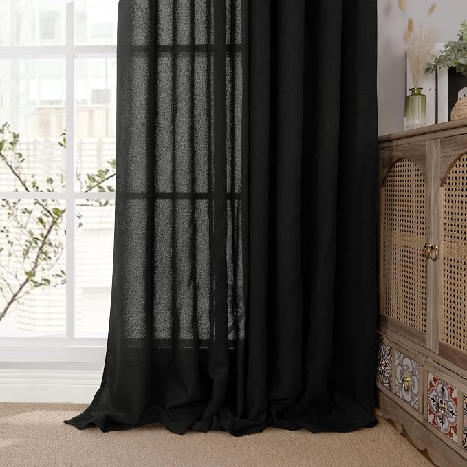 YoungsTex Black Linen Semi Sheer Curtains 80 Inch Length - Image 8