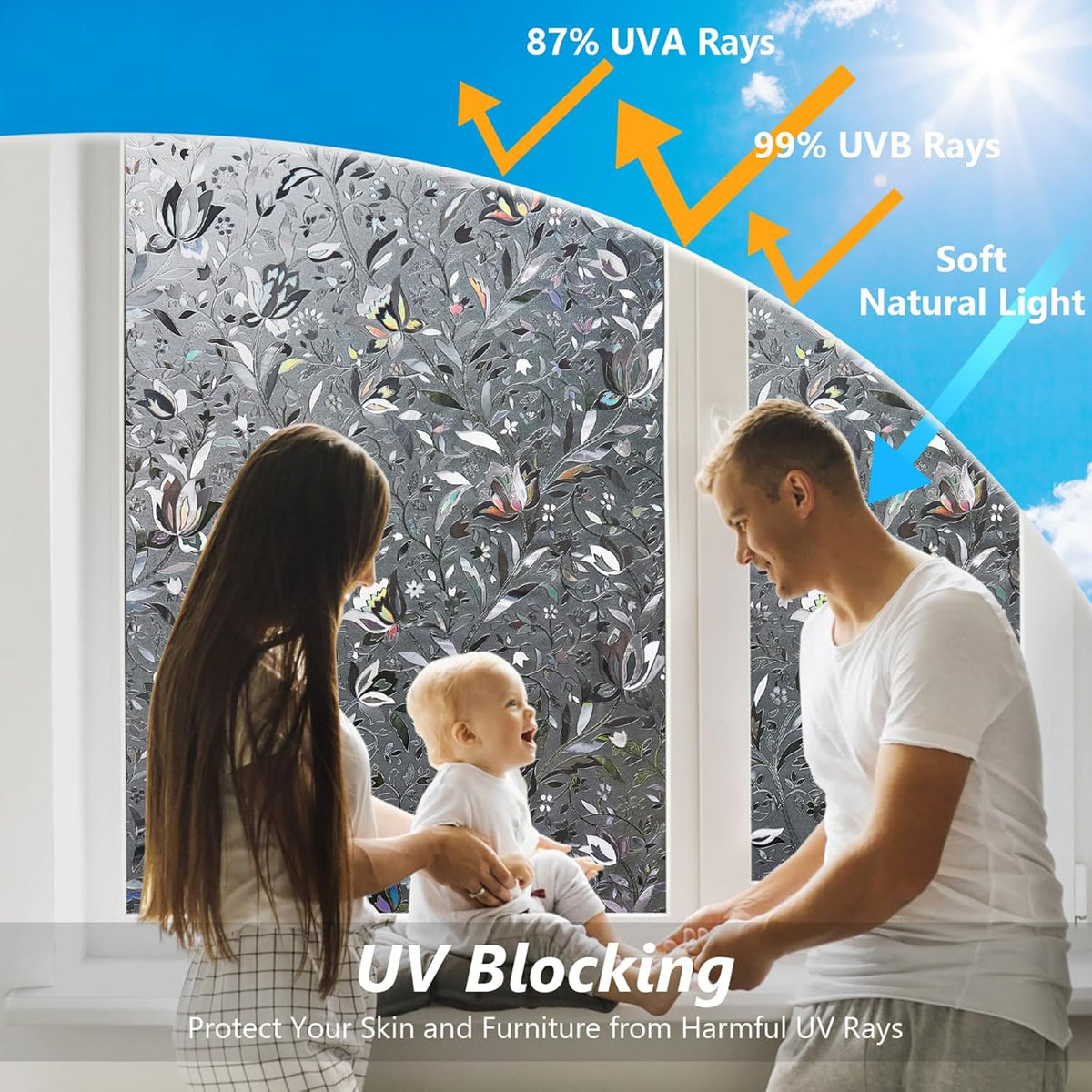 Kromapolis Window Film, Window Privacy Film Frosted, Vinyl Glass Covering, Stained Glass Decorative Film, Static Window Clings, Non-Adhesive (Grayish Black, 11.8 x 78.7 inch)