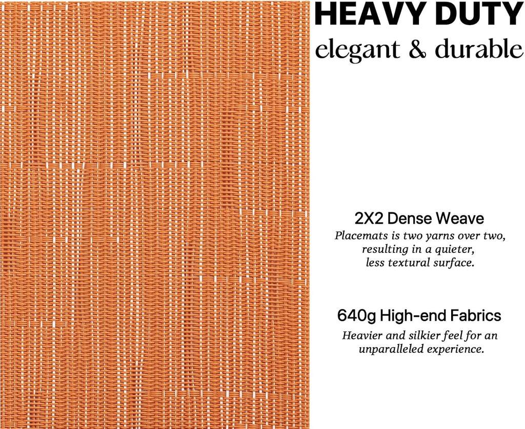 LEXMORE Placemats Set of 8 Vinyl/Plastic Woven Place Mats for Kitchen Table Indoor/Outdoor Washable Placemat Wipeable Dining Table Mats(Orange)