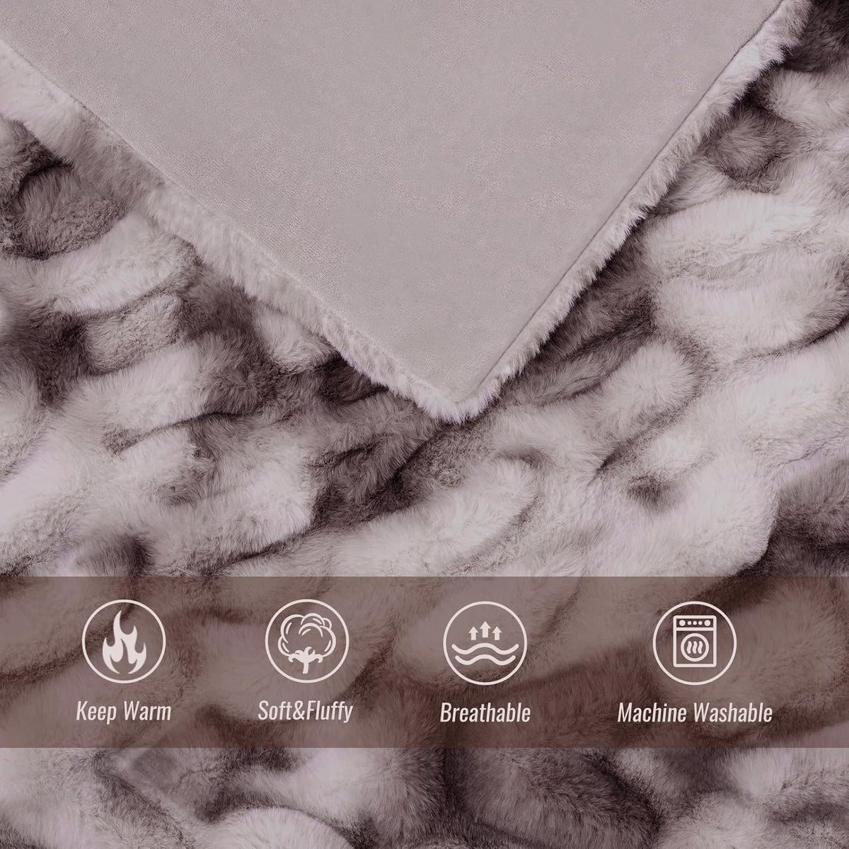 Ultra Soft Luxury Faux Fur Throw Blanket for Counch,Fuzzy Fluffy Plush Warm Cozy Elegant Wrinkled Blanket for Sofa Bedroom Living Room,（50"x60",Tie-dye Taupe）