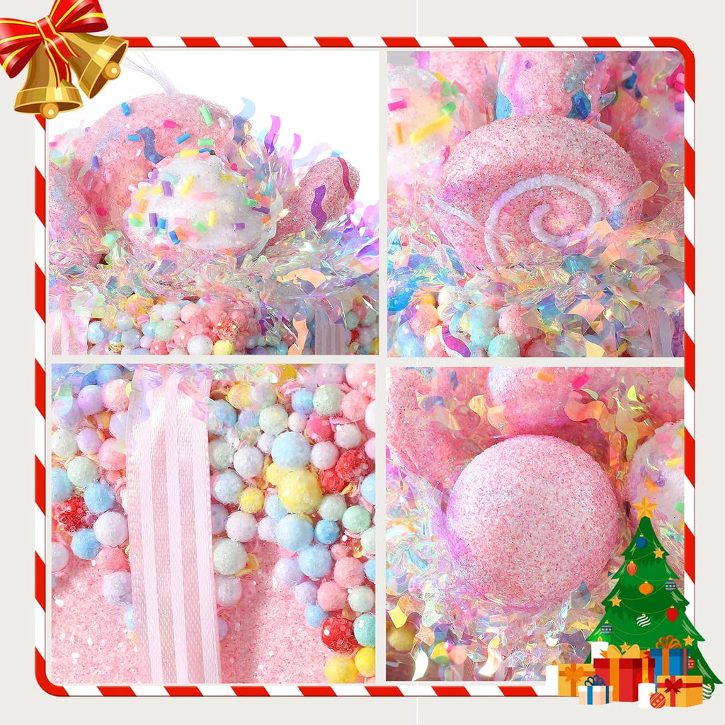 Christmas tree gift box ornament set,3 Pieces Macaron Color Candy Gift Hanging Ornaments for Christmas, New Year, Easter, Birthday (PINK GREEN YELLOW)