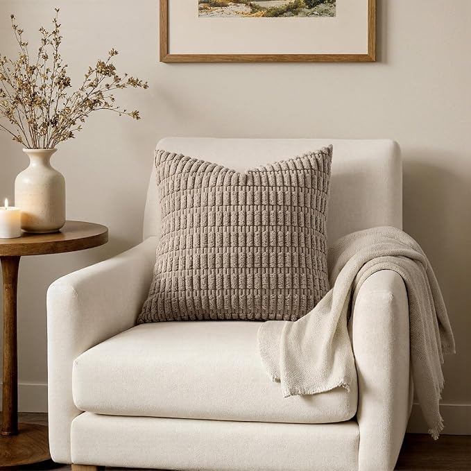 MIULEE Corduroy Decorative Throw Pillow Covers 18x18 Light Brown Pack of 2 | - Image 4