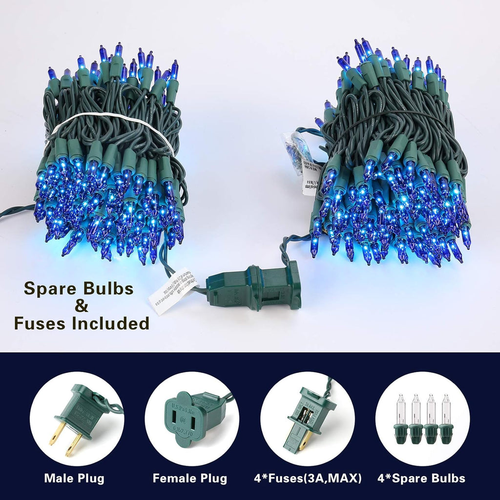 BrizLabs Blue Christmas Lights, 69.6ft 300 Count Blue String Lights Connectable, 120V UL Certified Incandescent Xmas Lights Green Cord, Outdoor Mini String Lights for Indoor Party Garden Patio Decor