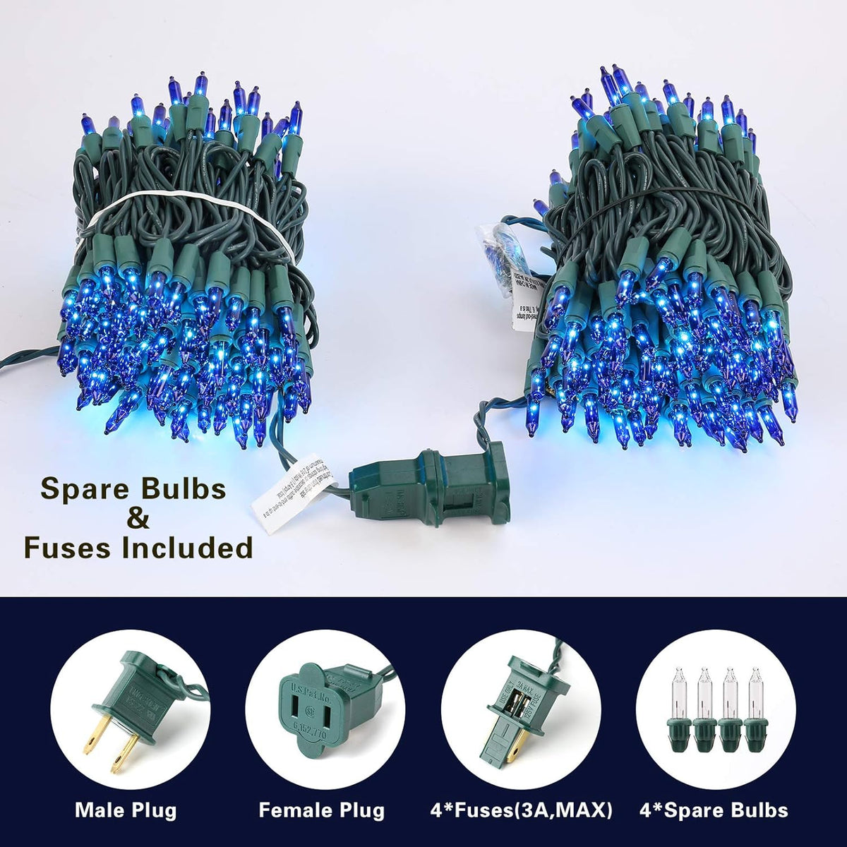BrizLabs Blue Christmas Lights, 69.6ft 300 Count Blue String Lights Connectable, 120V UL Certified Incandescent Xmas Lights Green Cord, Outdoor Mini String Lights for Indoor Party Garden Patio Decor