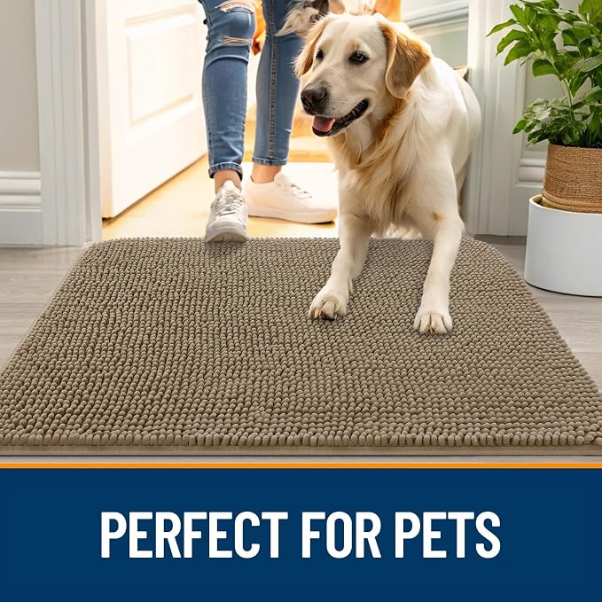 OLANLY Dog Door Mat for Muddy Paws 70x24, Super Absorbent Chenille Mud Mat | Tan - Image 6