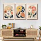 KAIRNE Boho Canvas Wall Art,Abstract Floral Wall Decor,Modern Minimalist Prints Set of 3(16”X24”),Botanical Wall Art Paintings,Bohemian Mid Century Artwork for Living Room Bedroom Office Decor,Framed