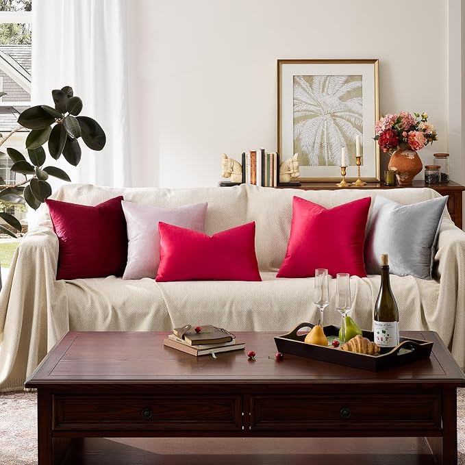 GIGIZAZA Red Velvet Pillow Covers 16x16 Decorative Pillows Pack of 2 | Throw - Image 7