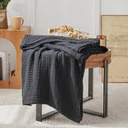 EMME Cotton Muslin Large Throw Blanket Couch Breathable Gauze Blanket Soft Lightweight Bed Blankets Adults (Black, 50"x70")
