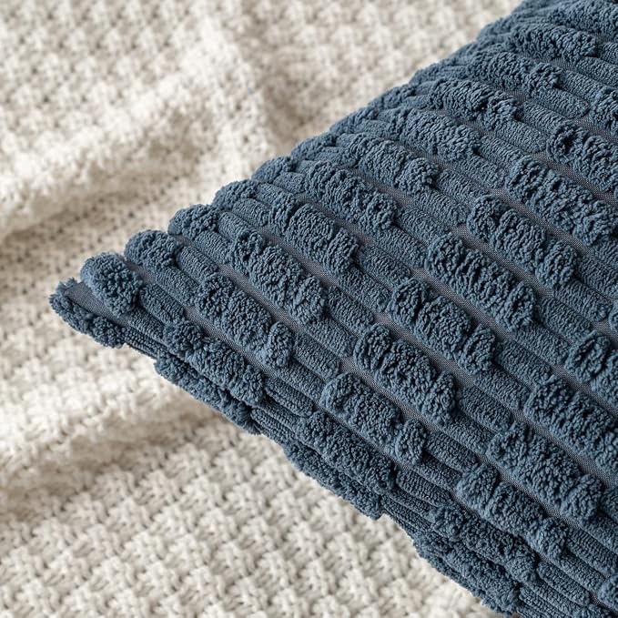 MIULEE Corduroy Decorative Throw Pillow Covers 20x20 Blue Pack of 2 | Soft Boho - Image 6