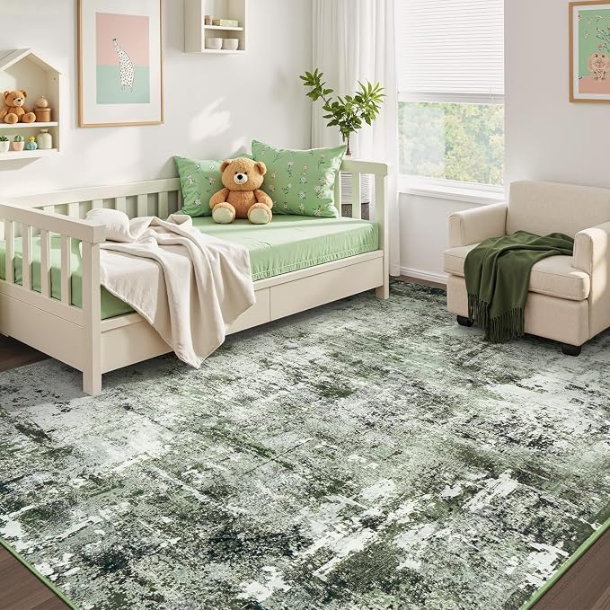 Rugflix 4x6 Area Rugs for Living Room, Washable Dark Green Large Rug | Machine - Image 8