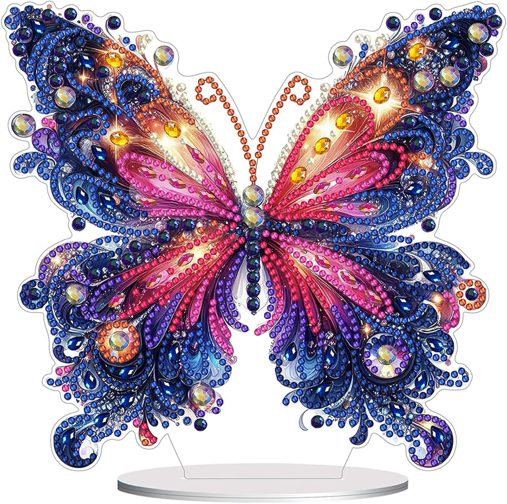 Diamond Painting Kits for Adults Beginners, 5D Full Drill Flowers and Butterfly Crystal Art Desktop Ornament, DIY Single Sided Home Office Desk Decor, Creative Craft Gift Set with Tools