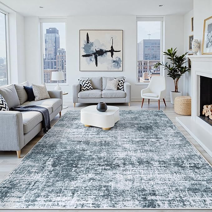 8x10 Area Rug for Living Room Bedroom: Non-Slip Modern Light Slate Blue | by Oriannal