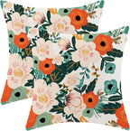 CXMEIFLY Spring Pillow Covers 16 x 16 Inch Set of 2 for Watercolor Flowers Decor Throw Pillows Pink Red Green Plant Floral Outdoor Decorative Cushion Cases for Couch Bed Decorations