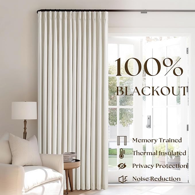 Natural Pinch Pleated Linen Blackout Curtains 84 Inch Length 2 Panels Set | - Image 3