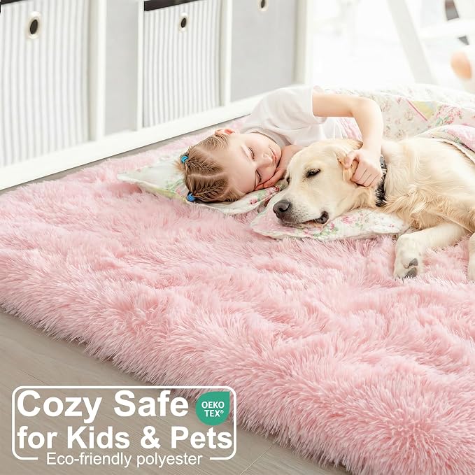 Amdrebio Pink Large Fluffy Plush Big Rug 9x12 - Image 5