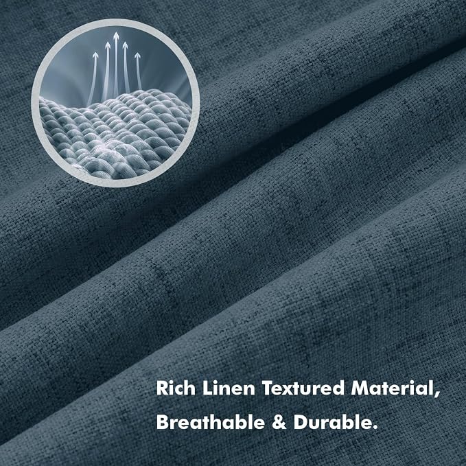MIULEE 100% Blackout Linen Curtains 42 x 84 Inch Navy Blue 2 Panels | Thermal - Image 3