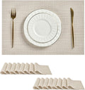 Leetaltree Beige White Placemats Set of 16 - Heat Resistant Non-Slip Place mats for Dining Table, Washable Durable PVC Vinyl Woven Table Mats（Beige White, 16）