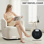 Swivel Accent Chair, Sherpa Teddy Barrel Chair for Living Room, Cozy Round Boucle Arm Chair, Metal Base for Club Nursery Bedroom, White