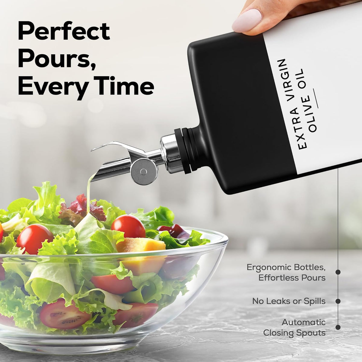 Black Glass Olive Oil Dispenser Bottle for Kitchen by Brighter Barns - Soy Sauce Dispenser, Coffee Syrup Bottle - Modern Kitchen Decor for Restaurant, Airbnb, Coffee Bar Accessories (Black, Set of 2)