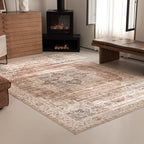 6'x9' Area Rug - Vintage Persian Medallion Design Low-Pile Faux Wool Rug, Non-Slip Backing, Machine Washable, for Living Room, Dining Room, Bedroom (Brick Red)