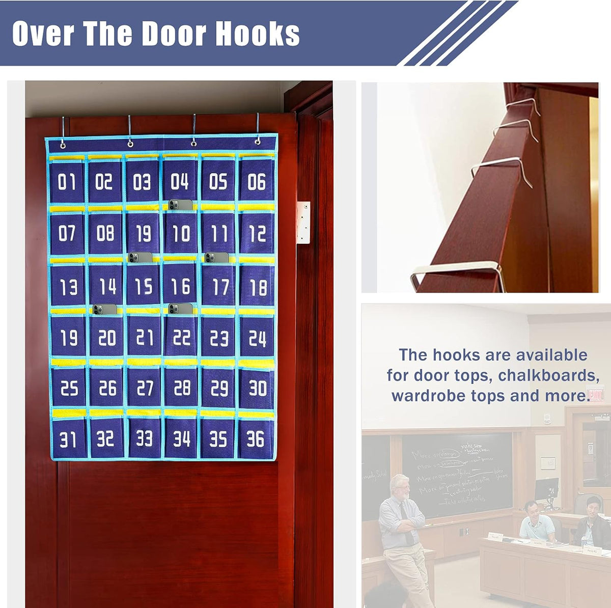 Loghot Classroom Accessories Closet Pocket Chart for Cell Phones Holder Wall Door Hanging Organizer (36 Pockets Blue 2Pc)