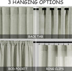 Sage Green Semi Sheer Curtains 108 Inches Long 2 Panels Set Back Tab Loop - Image 3