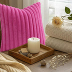 decorUhome Fall Faux Fur Throw Pillow Covers 18x18 Set of 2 Hot Pink | - Image 9