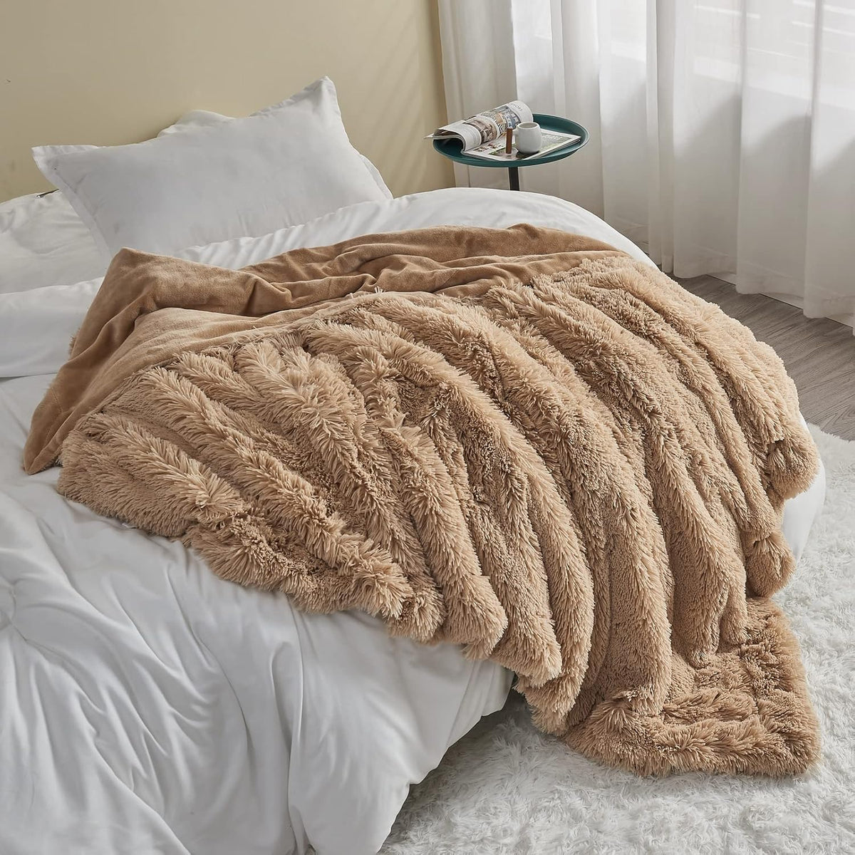 GONAAP Fuzzy Faux Fur Throw Blanket Brown Super Soft Cozy Plush Fuzzy Shaggy Blanket for Couch Sofa Bed (Brown, Throw(50"x60"))