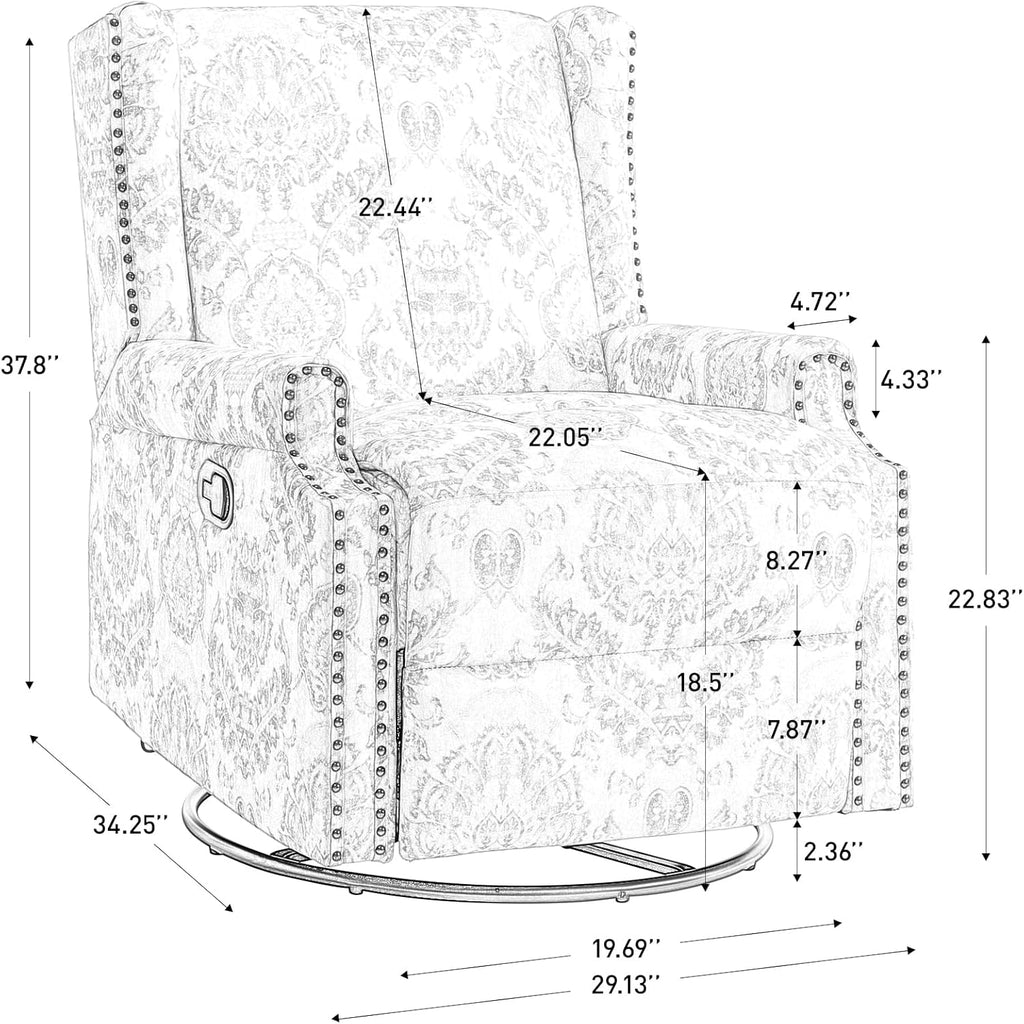 UIXE Swivel Rocker Manual Recliner Chairs Set of 2, Wingback Swivel Glider Fabric Nursery Reclining Sofa Chair, High Back Upholstered Arm Chair for Living Room Bedroom - Beige Floral
