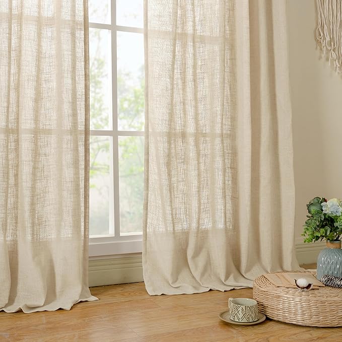 Semi Sheer Linen Curtains 63 Inches Long, Light Filtering Panels | Semi Sheer - Image 9