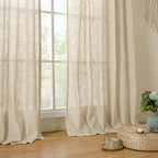 Extra Wide Linen Curtains for Bedroom Semi Sheer Panels 84 Inch | Light - Image 9