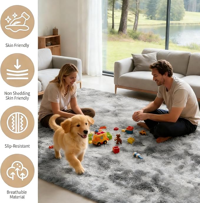 6x9 Area Rug Fluffy Shaggy Ultra Soft Faux Fur Non-Slip Machine Washable Carpet - Image 4