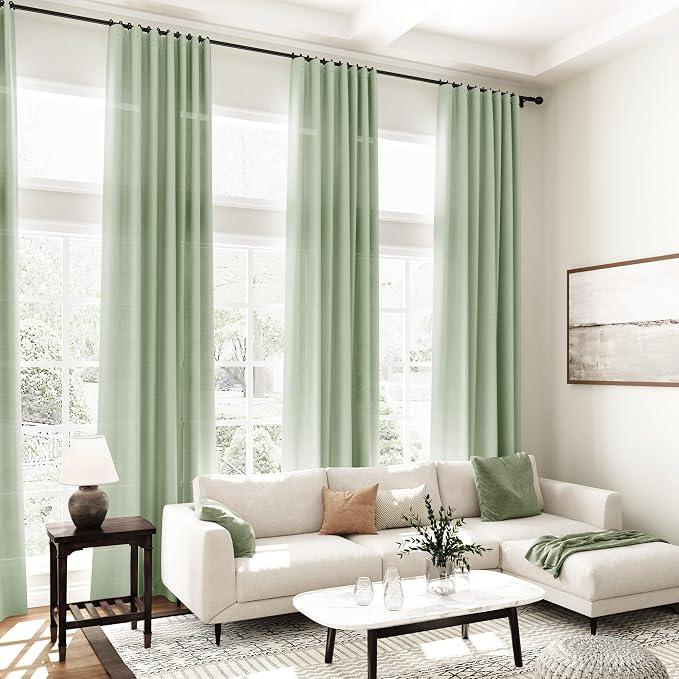 Mist Sage Linen Curtains 102 Inches Long Rod Pocket Back Tab Drapes 2 Panels Set - Image 7