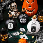 Tessco for you 3 Set Halloween Potion Bottles with Cork - Spherical Apothecary Glass Jars, 20 Gothic Labels(Ghost/Bat/Witch), Tiered Tray Decoration for Farmhouse Table, Home Indoor Halloween