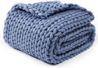 YnM Chunky Throw Blanket, Medium-Weight, Hand Knitted, Skin Friendly, Ventilated and Breathable, Machine Washable, Home Décor Piece for Couch, Sofa and Bed (Cerulean Blue, 50x70 Inch)