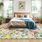 PLHXFR Area Rug Living Room: 4x6 Floral Washable Boho Soft Carpet Green | - Image 3