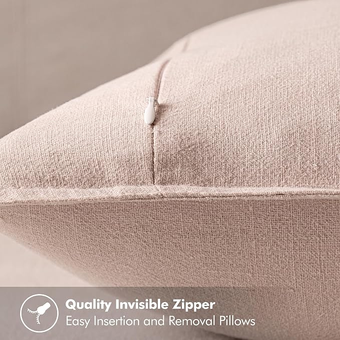 MIULEE Decorative Linen Pillow Covers 18x18 Inch Light Pink | Boho Farmhouse​ - Image 3