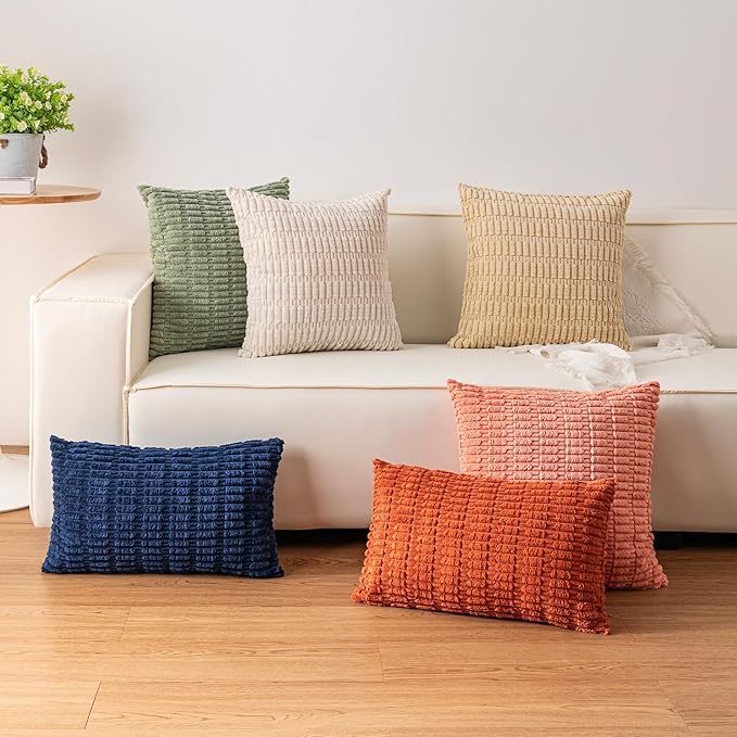 Pack of 2 Corduroy Decorative Throw Pillow Covers 20x20 Inch, Rose Red | Fall - Image 4