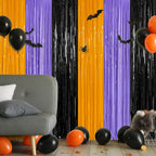 4 Pack Halloween Decorations, 3.28 FT x 7.05 FT Orange Purple Black Party Streamer, Funny Photo Backdrop Foil Curtains Fringe Tinsel, Halloween Door Decor Party Supplies Indoor