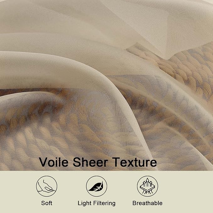 Taupe Kitchen Curtains 30 Inch Length Tier 2 PCS, Solid Soft Airy Half Curtains - Image 3