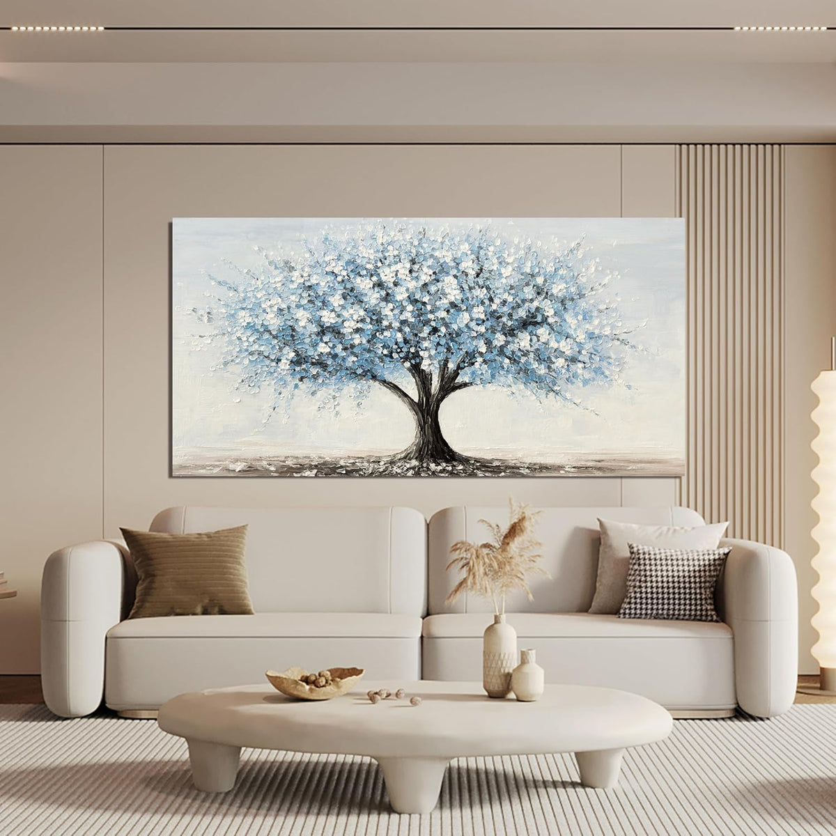 Canvas Wall Art Decor Large Tree of Life Wall Art Decorations Canvas Art Wall Decor Wall Art Pictures for Living Room Vintage White Blue Wall Art Prints Artwork for Walls Bedroom Office Decor 24"X48"